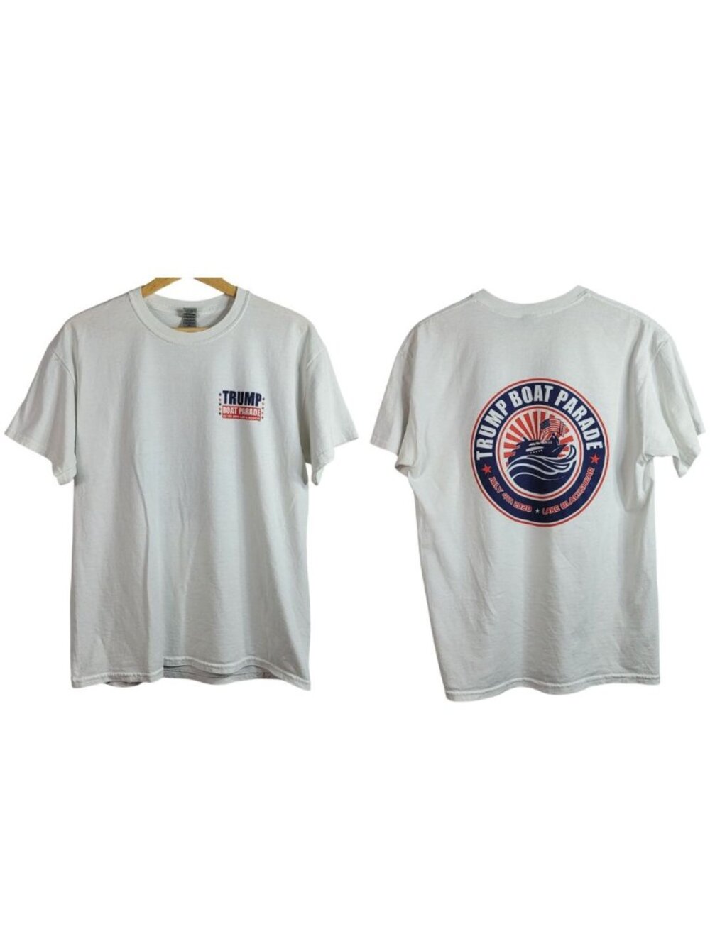 Trump Boat Parade 2020 Graphic T Shirt White Large Lake Blackshear GA Dryblend